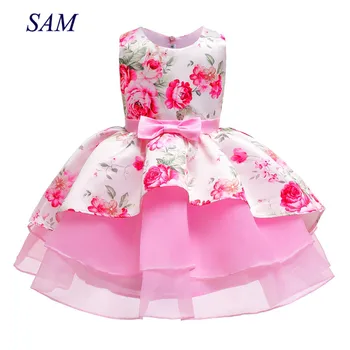 

2020 summer ins party girls dress children's bow lace flower ball gown dresses kids princess mesh sleeveless clothes