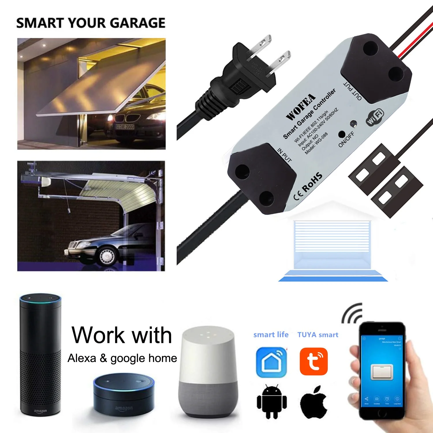 Baratos Wofea WiFi interruptor inteligente abridor de puerta de garaje con Alexa Google Home Smart Life Tuya APP control