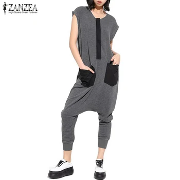 

Drop Crotch Overall ZANZEA 2019 Fashion Women's Summer Jumpsuits Causal Short Sleeve Rompers Feamle Pants Playsuits Plus Size