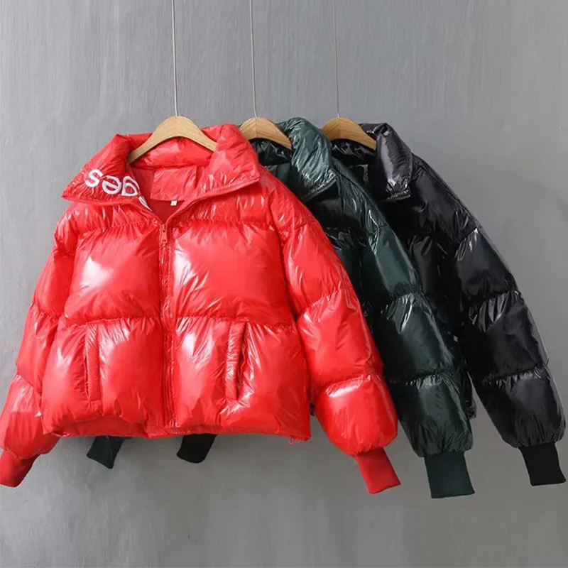 

2019 Winter Glossy Women's Parkas Letter Waterproof Coat Embroidery Jacket Large Size Loose Warm Thick Parka Ladies Jacket