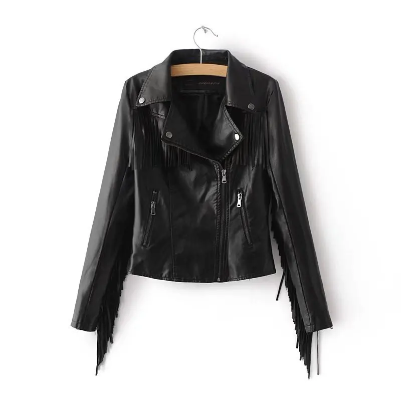 

2017 Western Style Autumn And Winter WOMEN'S Dress New Style Fold-down Collar Tassels Leather Coat