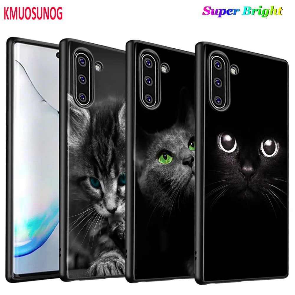 

Black Silicone Cover Cute Black Cat Staring Eyes for Samsung Galaxy Note 10 Plus 10 Pro 9 8 S10 S9 S8 Plus S7 S6 Phone Case