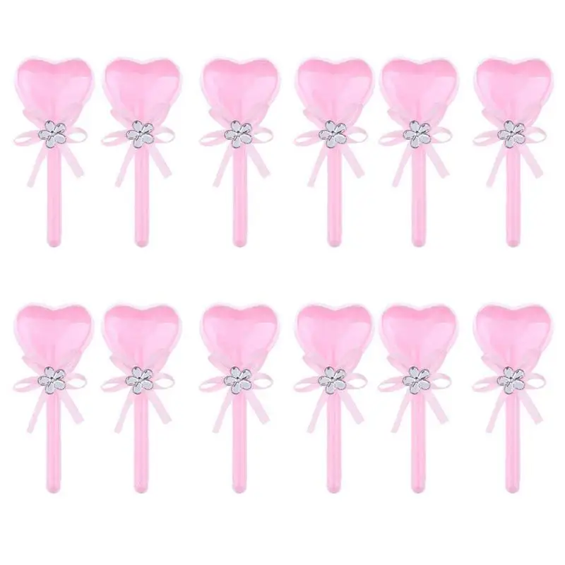 

12pcs Box Surprise A Candy Dragees Heart Shape Lollipop PVC with Ribbon for Anniversary Wedding - Pink