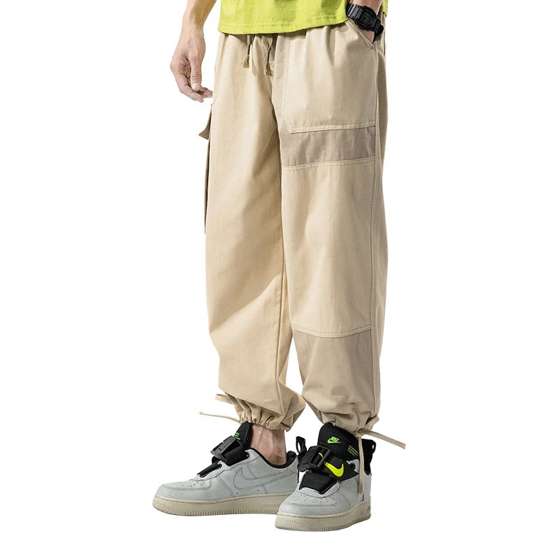 

Pockets overalls fashion color matching overalls loose men's Regular casual trousers jogger nine-point pants streetwear pantalon