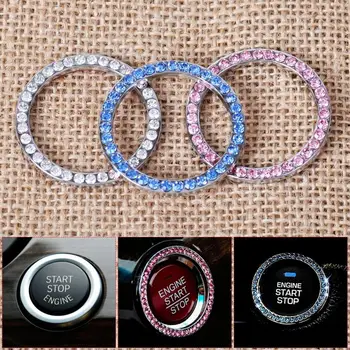 

New Blingly Push Button Auto Decorative Rhinestone Car Ignition Key Ornament Ring Auto Start Engine Button Decoration