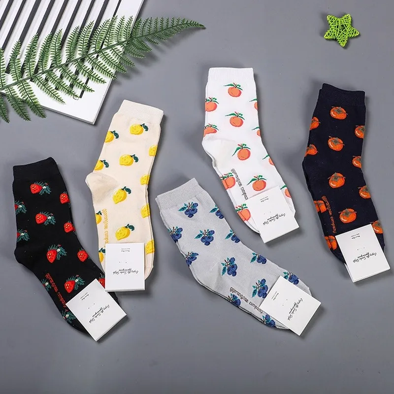 

Pure colors fruit print socks strawberry orange lemon blueberry tomatoes cute fun cartoon women cotton sock autumn casual trend