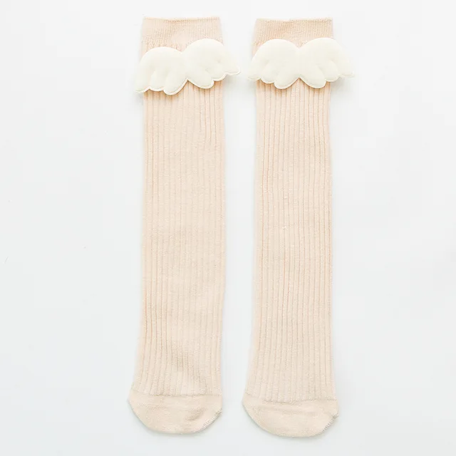 New Baby Girls Socks Angel Wing Toddlers Girl Long Soft Cotton Children Sock Solid Kids 0-8 Years Knee High Socks Khaki