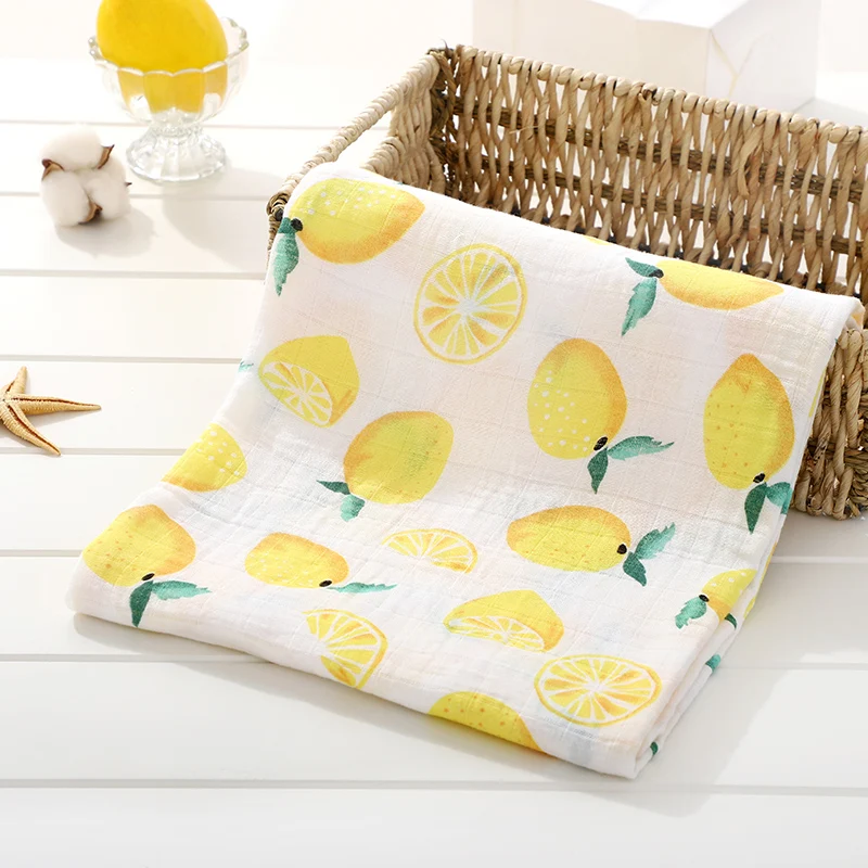 Lemon Мягкое муслиновое детское одеяло из хлопка одеяла для новорожденных с мультяшными животными банные марлевые полотенца для младенцев обертывание муслиновой пеленкой чехол для коляски - Цвет: Lemon