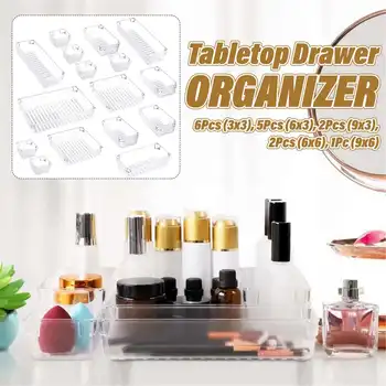 

16PCS Clear Storage Boxes Bins Set Cosmetics Organizer Makeup Drawers Trays Jewelry Holder Box Kitchen Bathroom Tabletop Storage