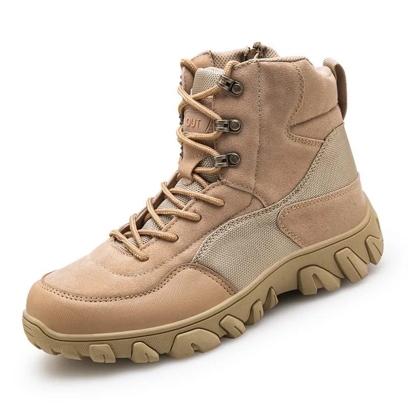 CINESSD/большие размеры; водонепроницаемые походные ботинки с высоким берцем; Прочные тактические ботинки; противоскользящие противоударные треккинговые ботинки; кроссовки - Цвет: Бежевый