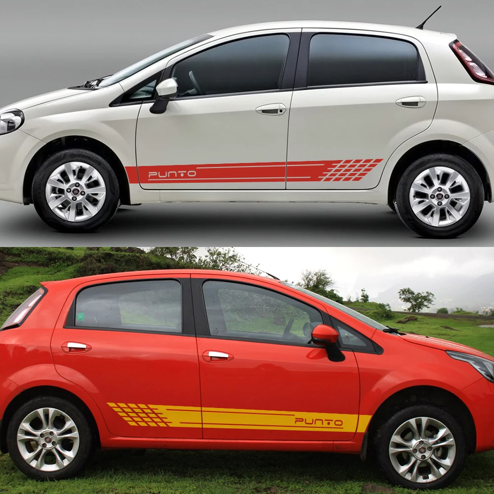 2PCS Reflective Auto Vinyl Films Car Decoration PVC Decals For Fiat Punto Auto Door Side Skirt Stripes Stickers Car Accessories (4)