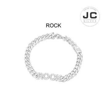

New Fashion Charms Silver 925 Original Engraving,Silver 'ROCK' Chain Bracelet For Women With Mono Logo Glamour Zircon Jewelry