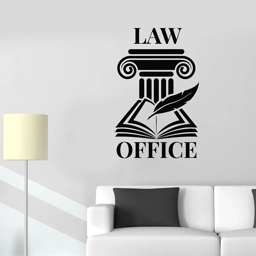 

Logo Wall Decal Open Book Pen Lettering Law Firm Office Interior Decor Vinyl Door Window Stickers Of Justice Office Decoration