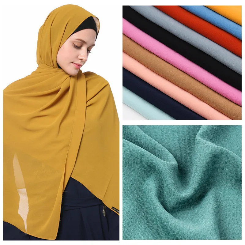 2020 New Elegant Modest Women Bubble Chiffon Solid Oversizes Muslim Head Scarf Ladies Shawl and Wrap Female Foulard Hijab Stoles|Women