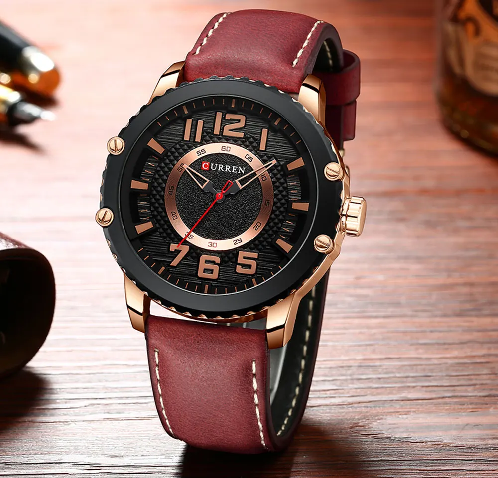 Мужские спортивные часы с кожаным ремешком, кварцевые наручные часы Relojes Hombre, уникальный дизайн, мужские часы CURREN Orologio Uomo