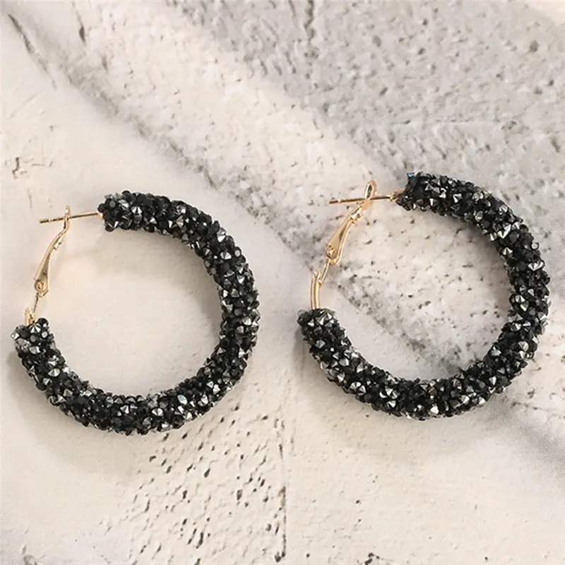 1 пара геометрических круглых сережек, простые С-образные Кристальные модные большие серьги-кольца для женщин, ювелирные изделия