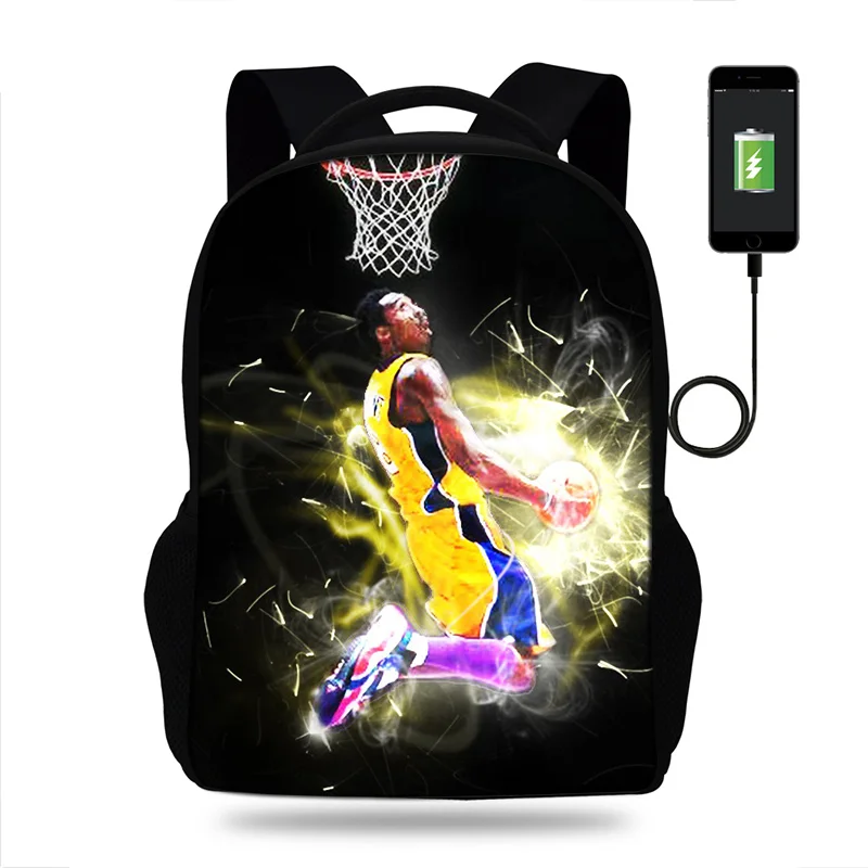 17 дюймовый рюкзак с принтом Kobe Bryant и usb портом детская школьная сумка для