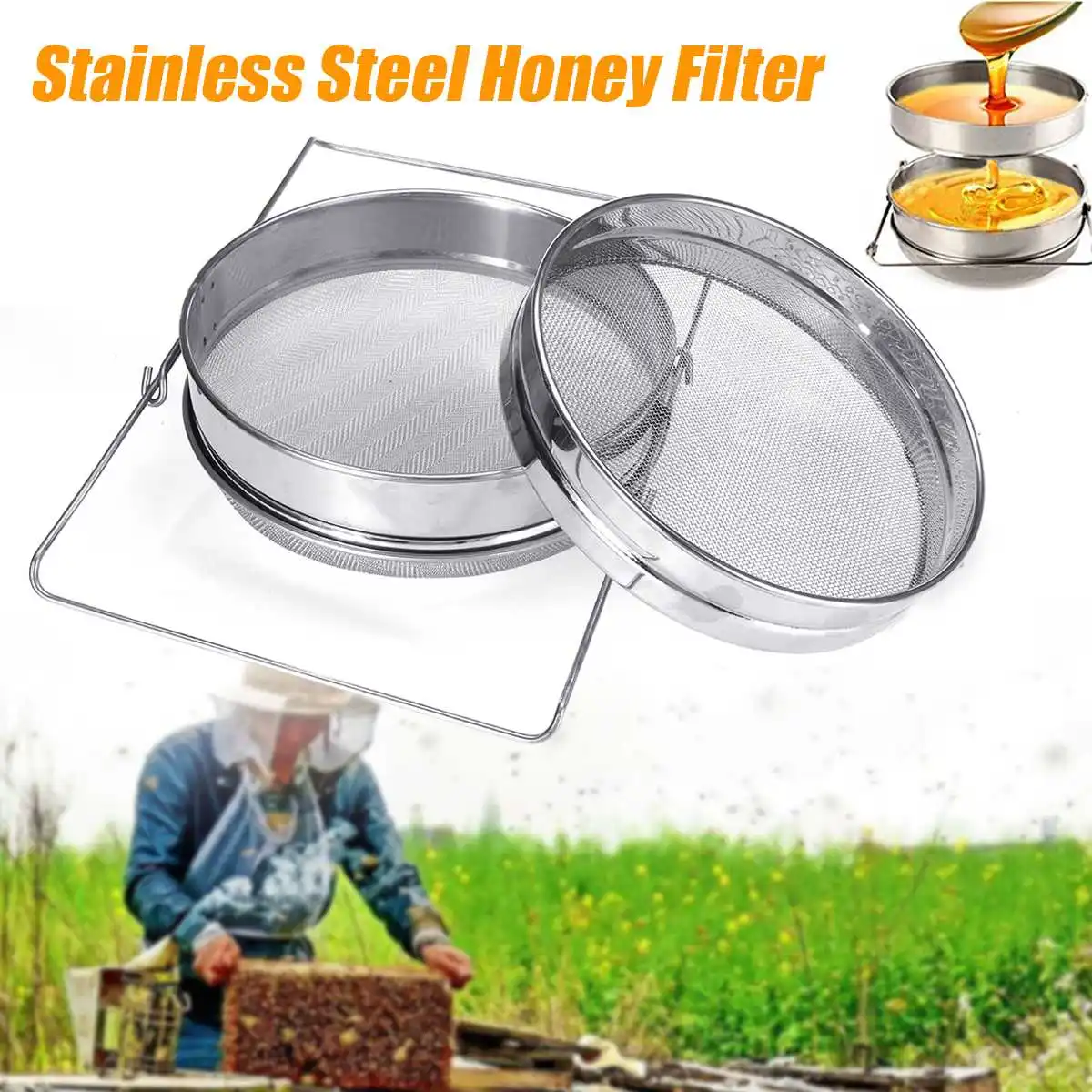 

Stainless Steel Double Layer Mesh Honey Sieve Beekeeping Filter Strainer Settling Extractor For Garden Beekeeping Tool