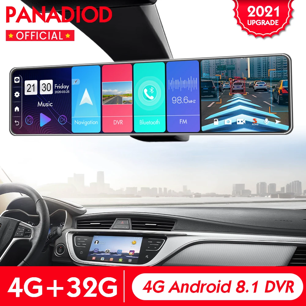 yi smart dash camera Android 8.1 4G  12 Inch Car DVR WiFi GPS Navigation Rearview Mirror For Auto Recorder RAM 4G ROM 32G Dash Cam FHD ADAS dash cam mirror