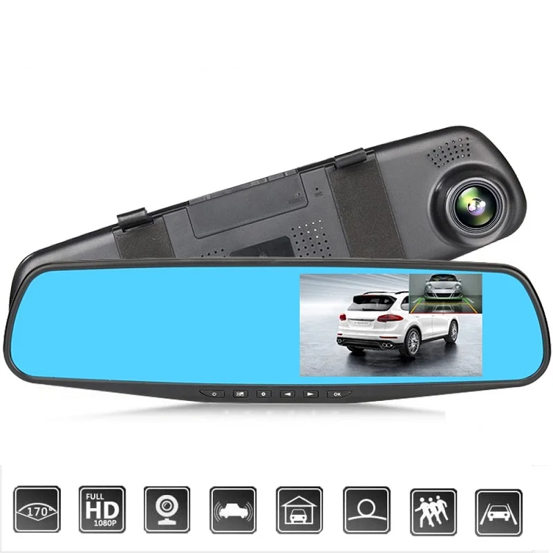 Full HD 1080P камера ночного видения для автомобиля Dvr Авто 4,3 дюймов зеркало заднего вида цифровой видеорегистратор двойной объектив регистратор видеокамера