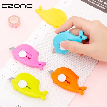 EZONE 1PC Candy Color Whale Art Knife Mini Portable Knife Office Cutting Supplies Scalable Security Knife School Office Supply 1