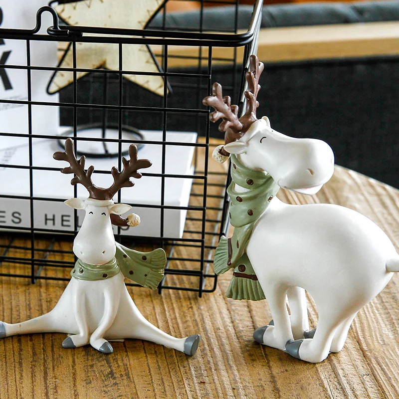 Нордический стиль Ins Рождественский подарок белый лось украшения для гостиной украшения креативные смолы животных бар талисман фигурки Гном