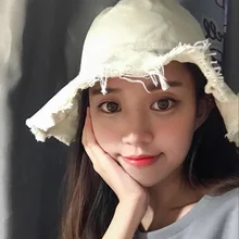 Новинка, хлопковая льняная Панама, женские одноцветные складные шапки для рыбаков, дамские потертые летние шляпы от солнца, шапка для рыбалки