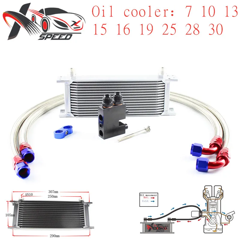 

Universal 15 row oil cooler AN10 15 rows engine radiator + for BMW N54 135i 335i oil filter adapter XXUOL15-8SL/BK