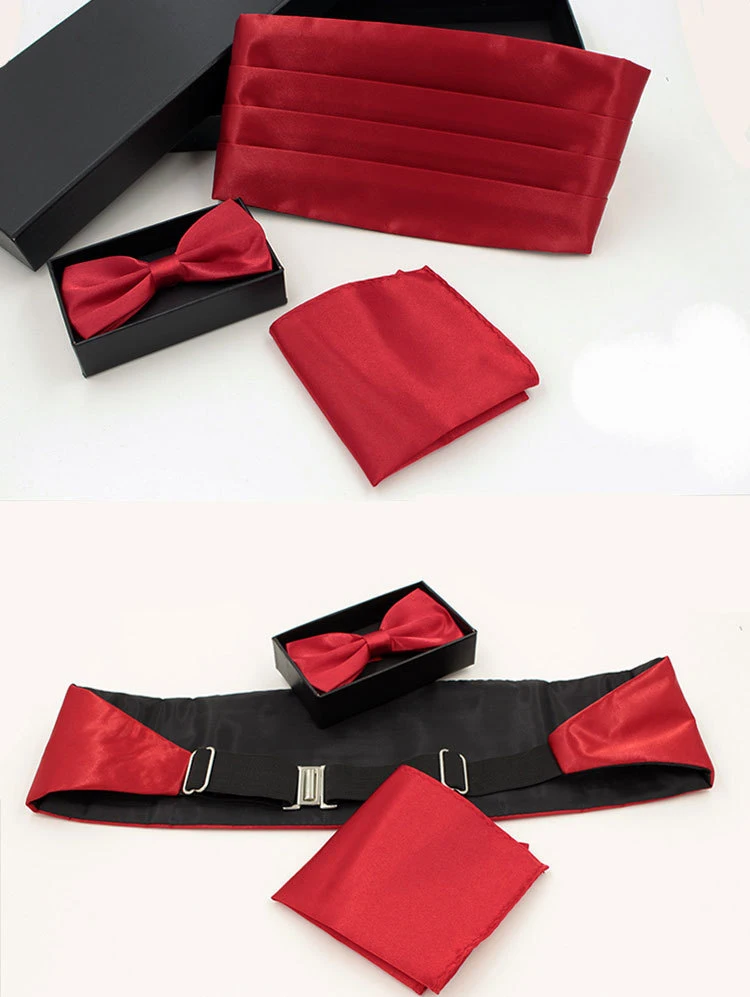 Cravate,Ceinture de cérémonie pour hommes, ensemble de poche carré