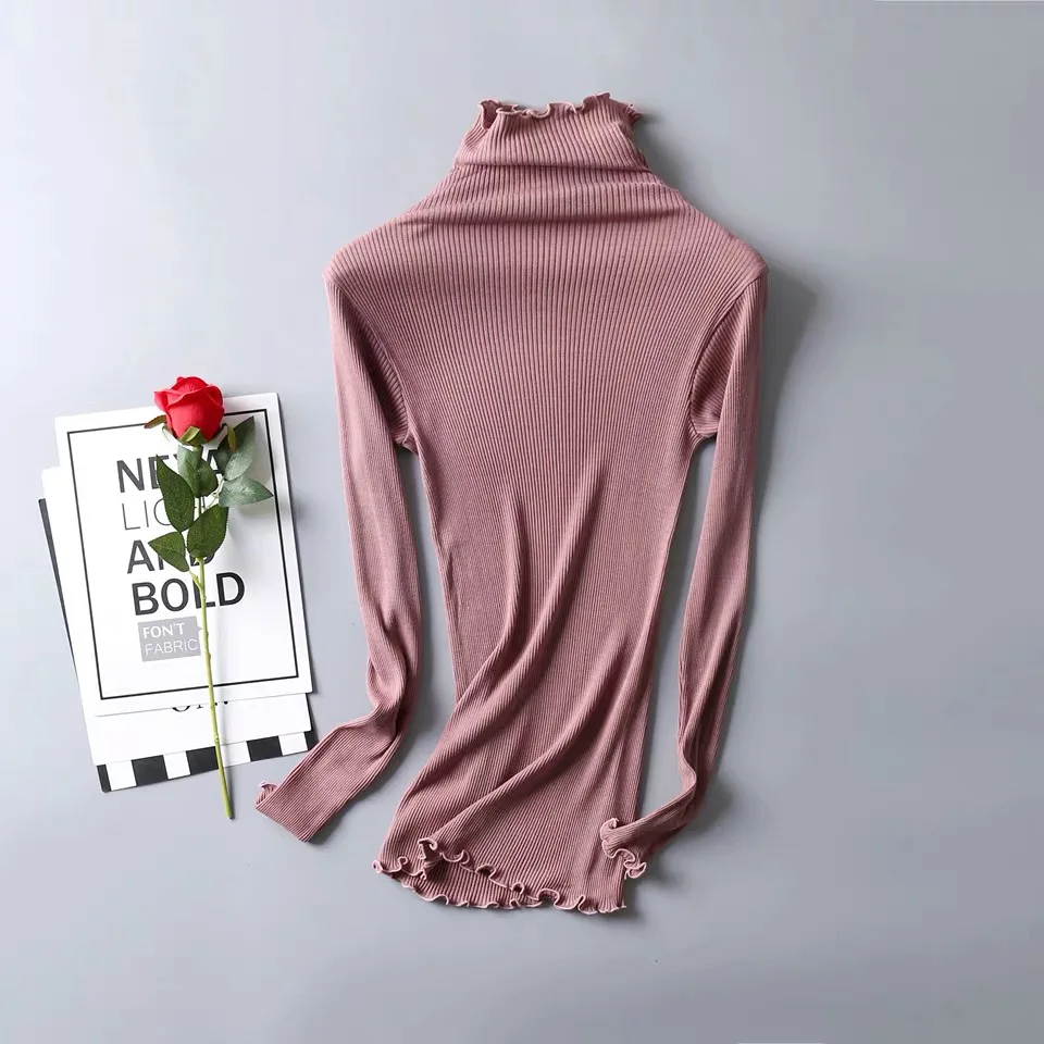 rubber red 80% шелк, 20% хлопок, эластичная трикотажная Базовая рубашка с длинным рукавом и высоким воротником, SG311 - Цвет: rubber red
