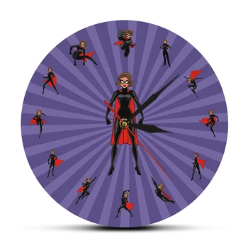

Female Adult Superman Print Wall Clock Home Decor Living Room Quartz Needle Magical Heroine Hero Watch Horloge Mom Lady Gift