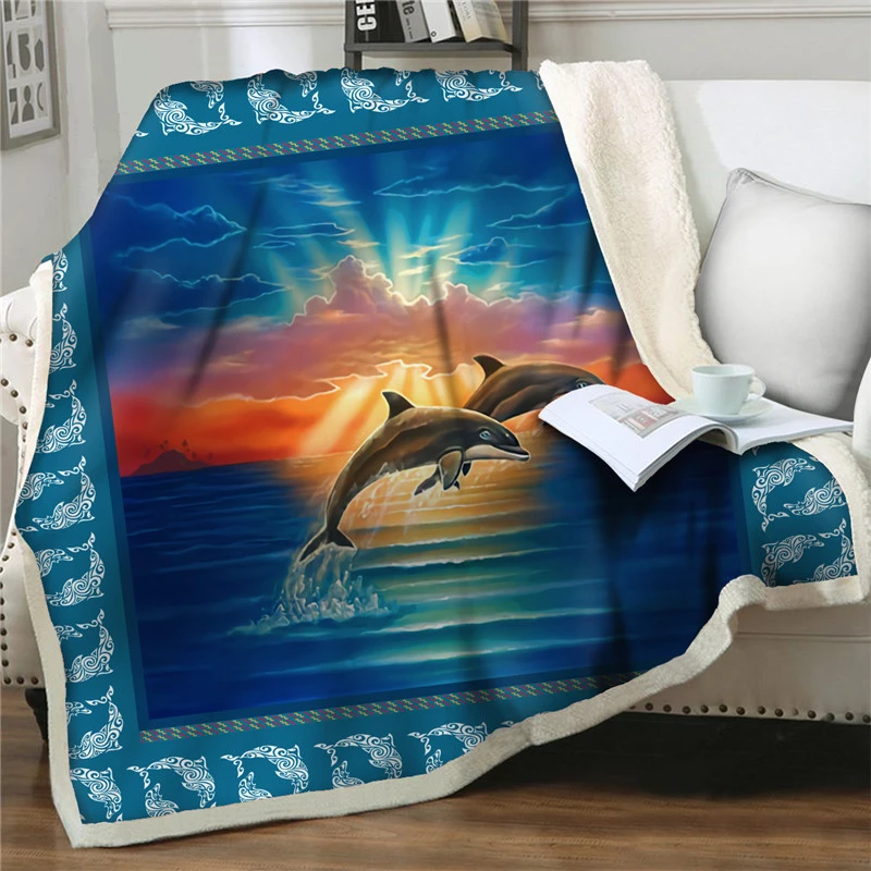 

3D Dream Dolphin Fleece Blanket Warm Soft Bedding Plush Throw Blankets for Beds Sofa Couch Quilt Cover Office Nap Travel Blanket
