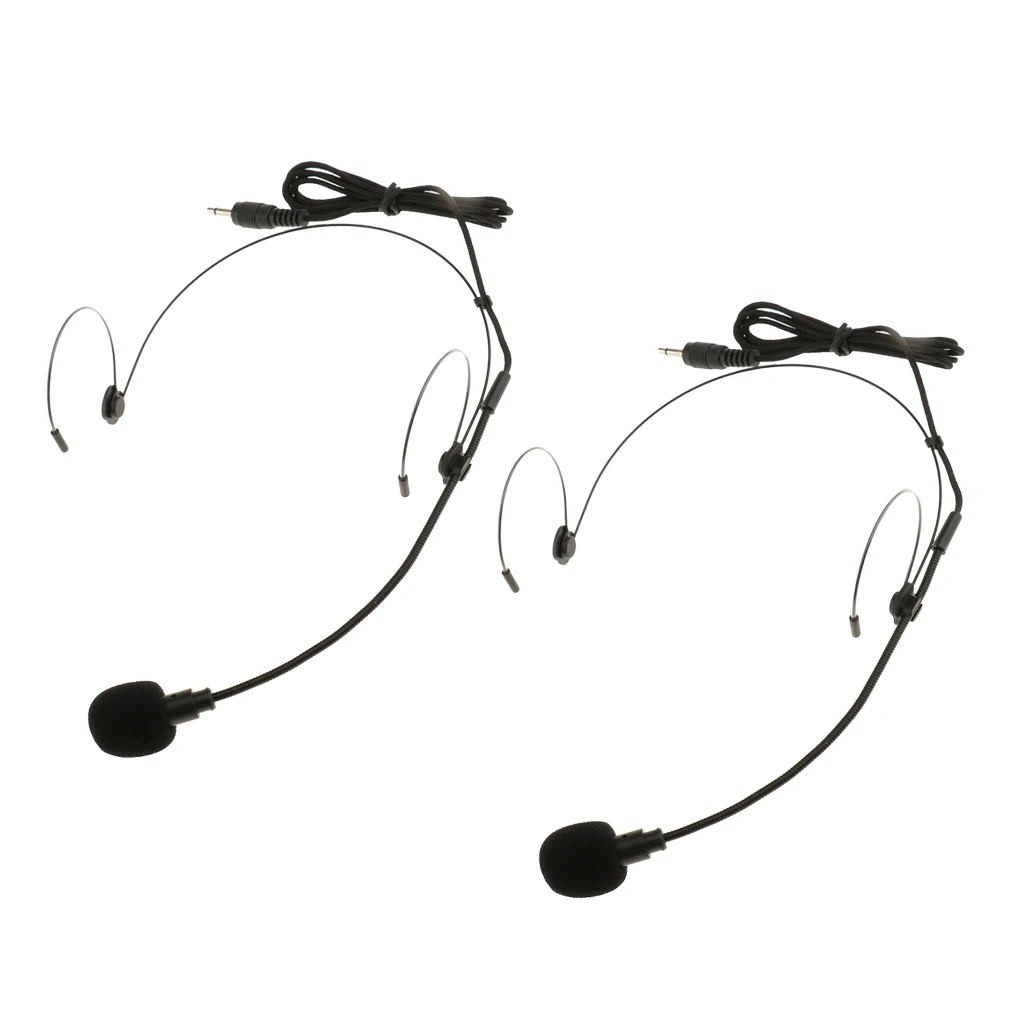 2 Pieces Double Ear Hook Wired Headset Headworn Microphone 3.5mm Mono Black