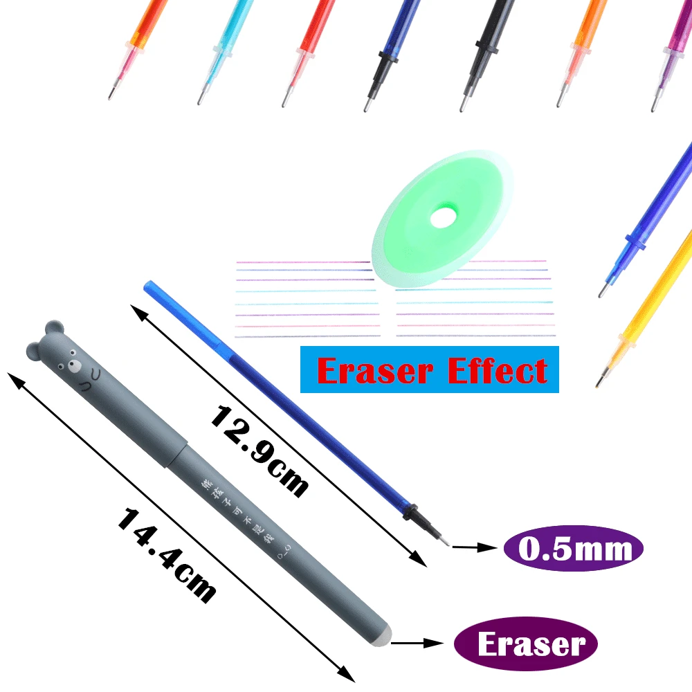 30+4 Pcs/set A Pen Kawaii Pig Bear Cat Mouse Erasable Gel Pen School Office Supplies Stationery Gift 0.35mm Blue Black Red Ink 3