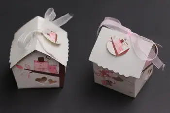 

50pcs Mini Bird House Candy Box Candy Cookie Gift Boxes with Ribbon For Guests Wedding Favors And Gifts Party Decorations