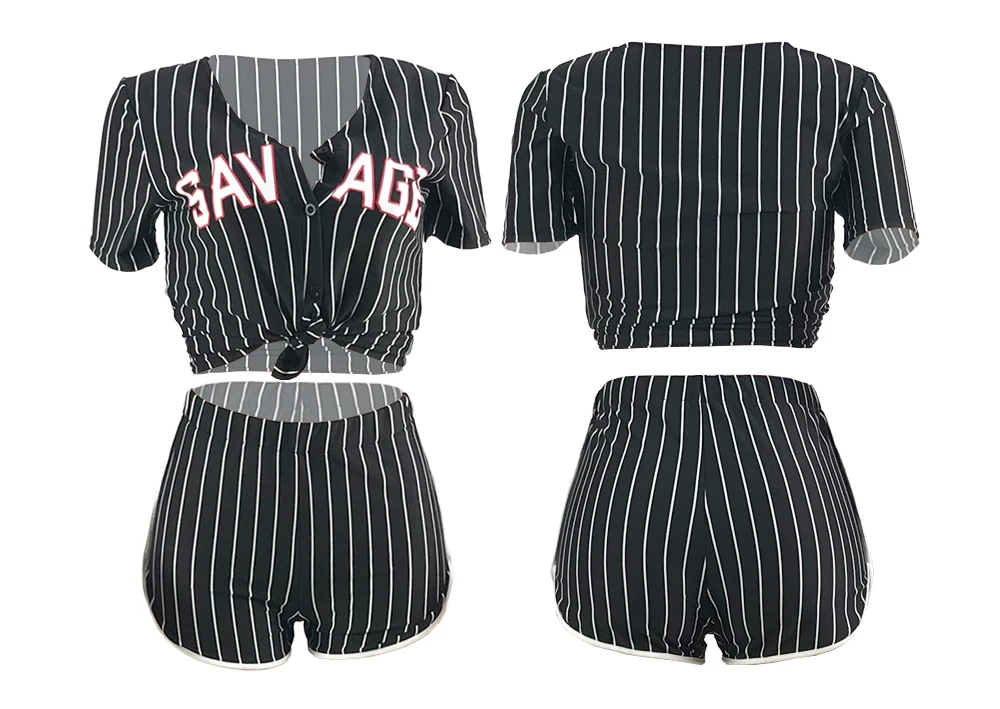 Cutubly Two Piece Set Short Sleeve Sexy Casual Two Piece Sets For Women Lace Up Stripe Letter Print Two Piece Set 2021 New matching tracksuit set