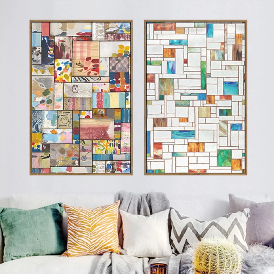 Modern Abstract Square Multi Colors Canvas Painting Poster Print POP Wall Art Picture on for Kids Room Gallery Home Decor | Дом и сад