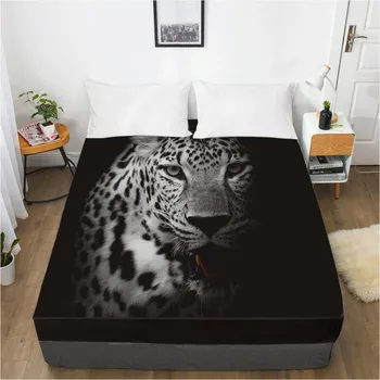 

3D Fitted Sheet Bed Mattress Fitted Cover Custom Design Bed Linens Sheets Bedsheet 198*203cm Animals Leopards Black Bedding