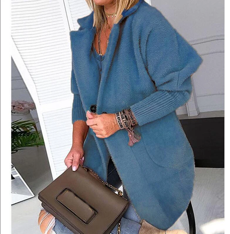 Winter Woollen coat Women Fashion Long Style Blends Autumn Solid Plus Coat Casual Female Outerwear Elegant Slim Plush Coat