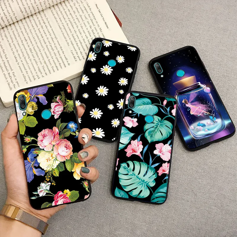 Черный чехол из ТПУ для Huawei P Smart Z Y6 2018 Y9 Prime 2019 чехлы Honor 6X 9X Pro Симпатичные розы