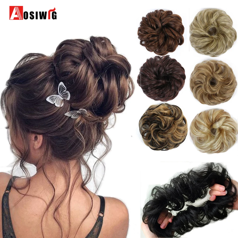 Aosiwig Synthetic Short Curly Hair Bun Extensions Wedding Messy