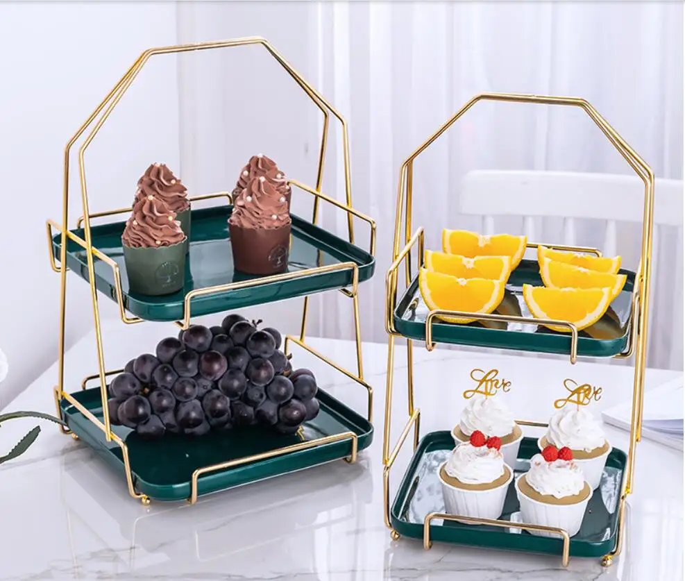 

Ceramic fruit plate double-decker tray cake rack multi-layer pastry display stand