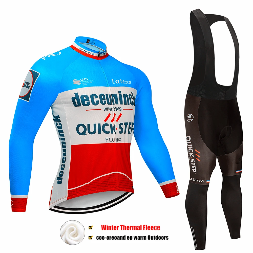 Pic Color Pro Team QUICK STEP Велоспорт Джерси 9D нагрудник набор Бельгийская велосипедная одежда мужская зимняя теплая флисовая велосипедная Одежда для велоспорта - Цвет: Pic Color