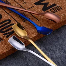 Нержавеющая сталь квадратная голова длинная ложка разноцветный ледяной ложка с длинной ручкой ложка посуда Кофе Питьевая утварь кухонные гаджеты