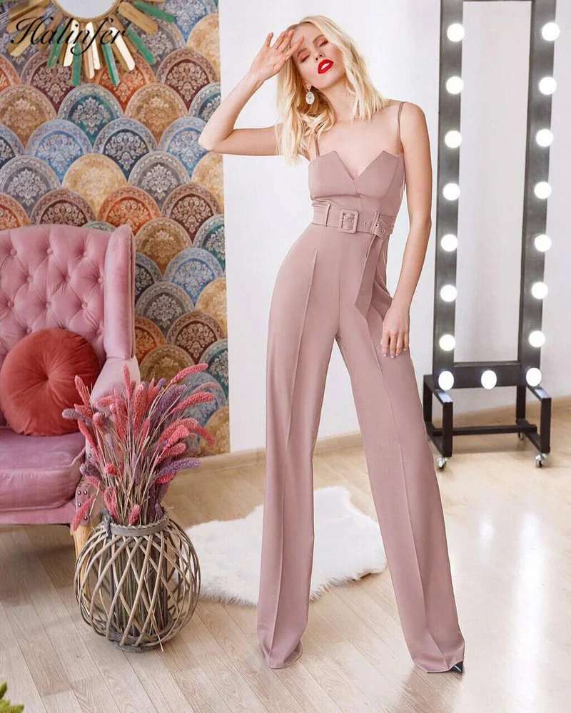 

Casual Jumpsuit 2019 Summer Vest Bodycon Stretch Bandage Jumpsuit High Quality Pink Belt Women Jumpsuits