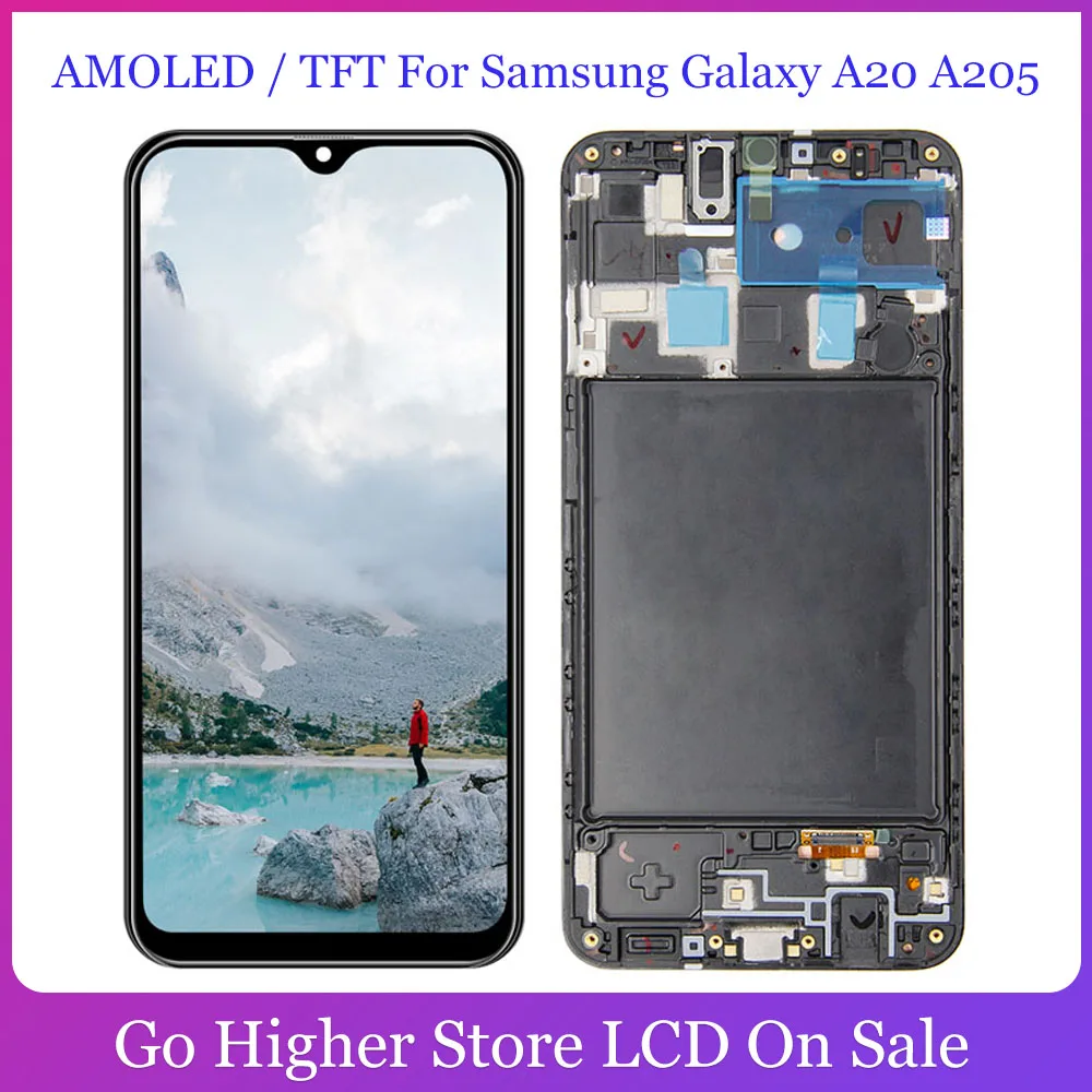 AMOLED / TFT для Samsung Galaxy A20 Lcd A205 A205F SM-A205F/DS ЖК-дисплей сенсорный экран дигитайзер в