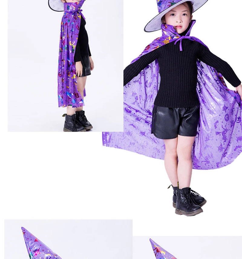Новинка года; платье Фэнтези ведьмы с шапкой; 2 предмета; Детские вечерние платья на Хэллоуин для девочек; костюм ведьмы; одежда для детей