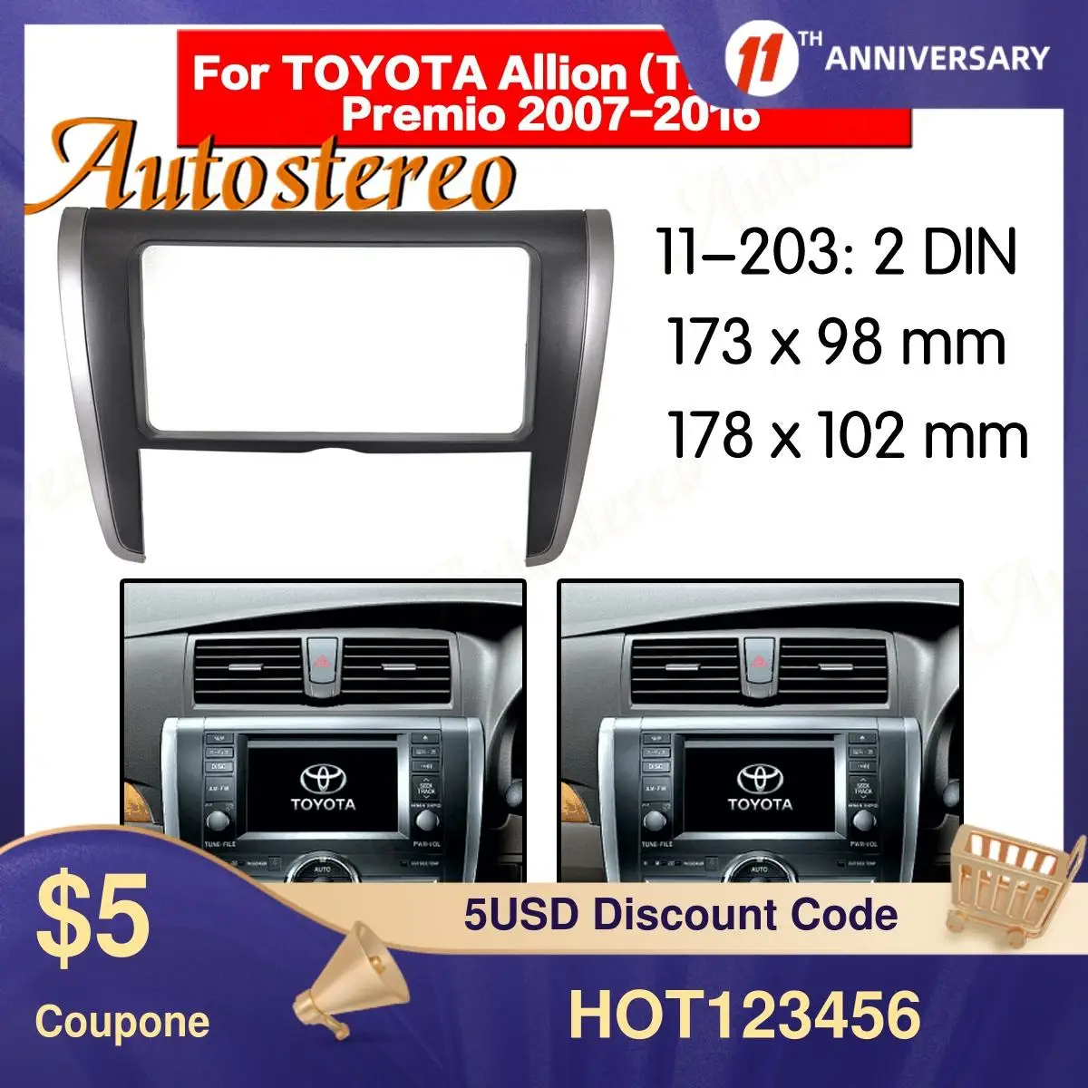 

Рамка, верхняя панель, радиоприемник для TOYOTA Allion (T260/265), стереоприборная панель, комплект рамки для установки CD