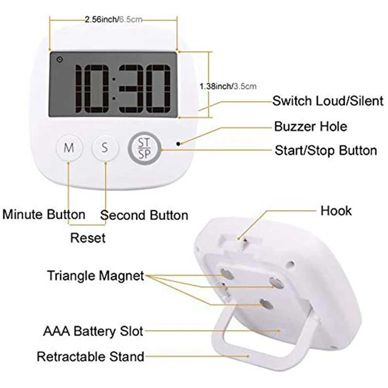 Digital Kitchen Timer, Multifunctions Timer for Kitchen with Larger LCD Display and Loud Alarm and Countdown Count Up Function R