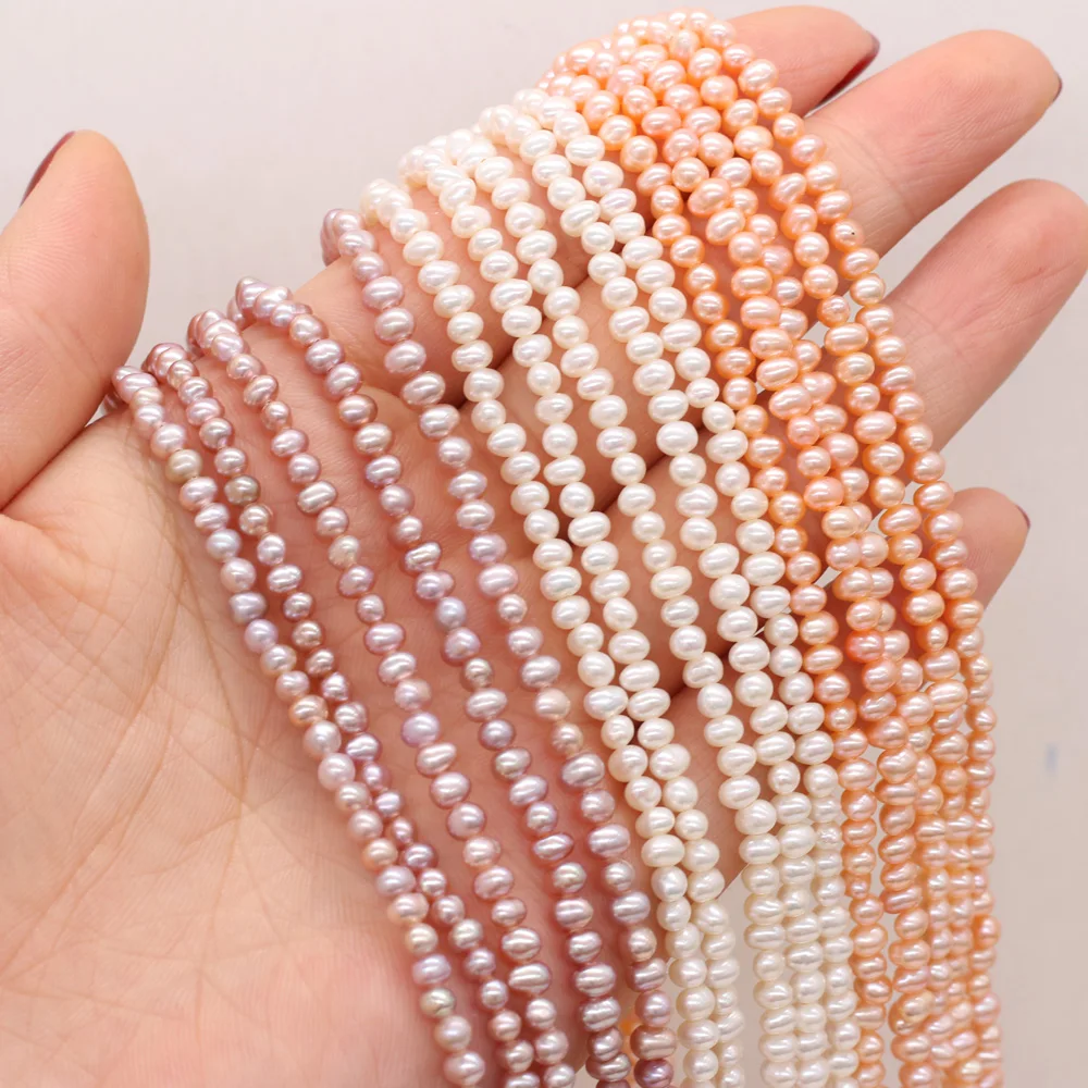 Natural Freshwater Pearl Potato Shape Making Necklaces Bracelets Earrings for DIY White Orange  Purple Length 38CM Beads 3-3.5mm